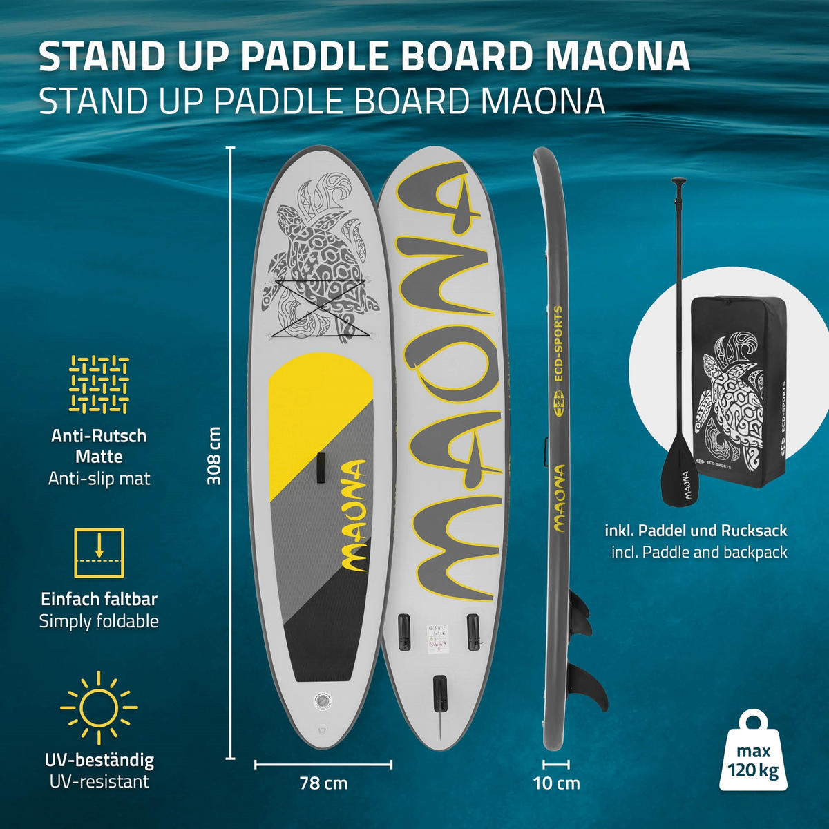 STAND UP PADDLE BOARD Maona Grau - Grau, Kunststoff (308/78/10cm) - ECD-Germany