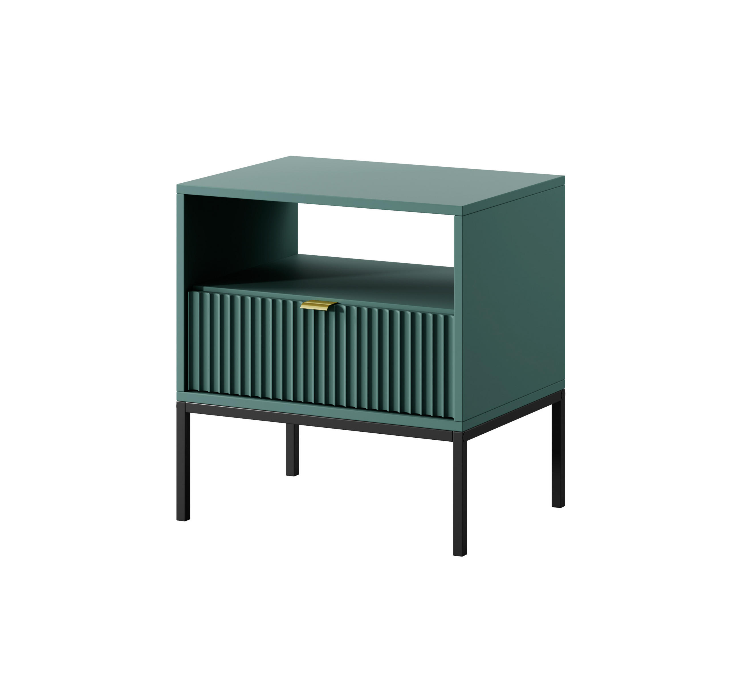NACHTTISCH Nova - NOC, Geriffelte Front mit Goldenes Griffdesign 54x39x56 cm Lablador - Türkis/Schwarz, Holzwerkstoff/Kunststoff (54/56/39cm) - DomoHome