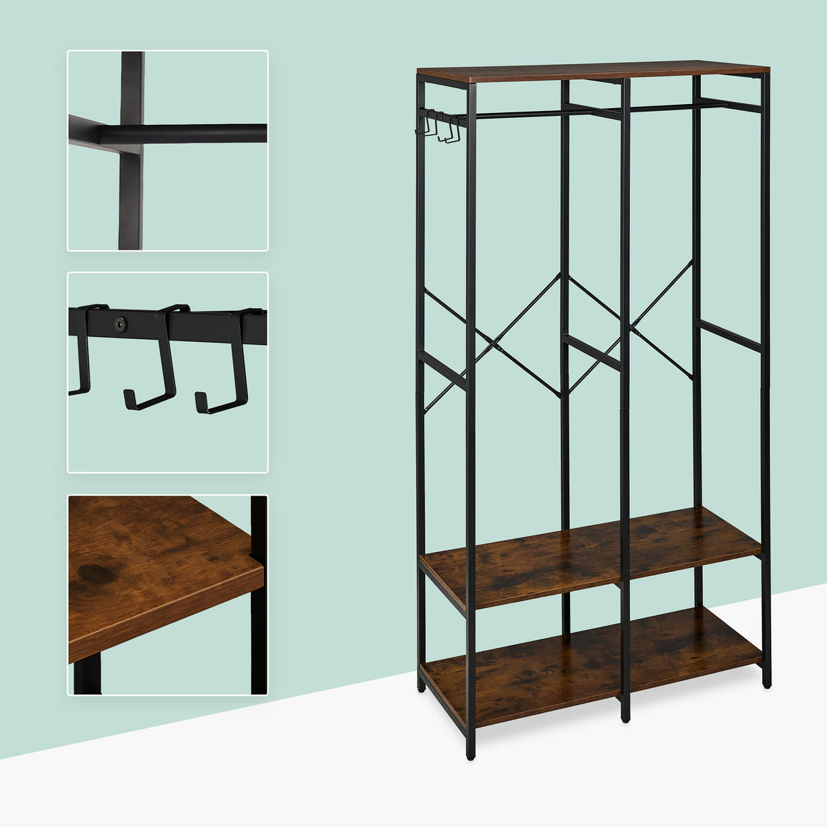 GARDEROBE - Schwarz, Holzwerkstoff/Metall (94.5/180/40cm) - Relaxdays