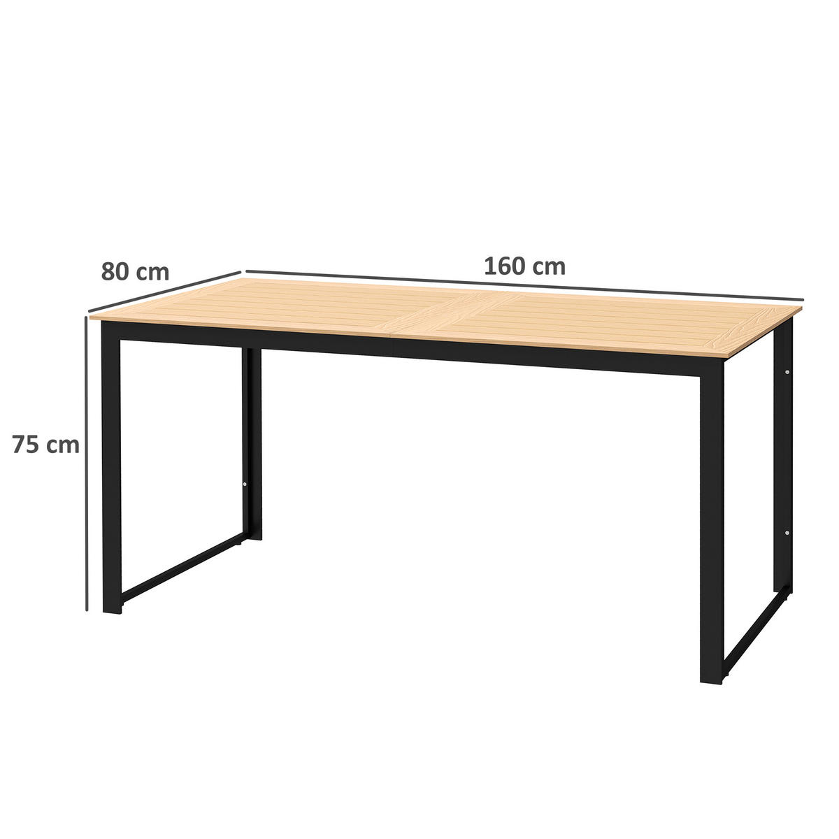 GARTENTISCH für 6 Personen, Metall, 160 x 80 cm - Teakfarben, Metall (160/80/75cm) - Outsunny