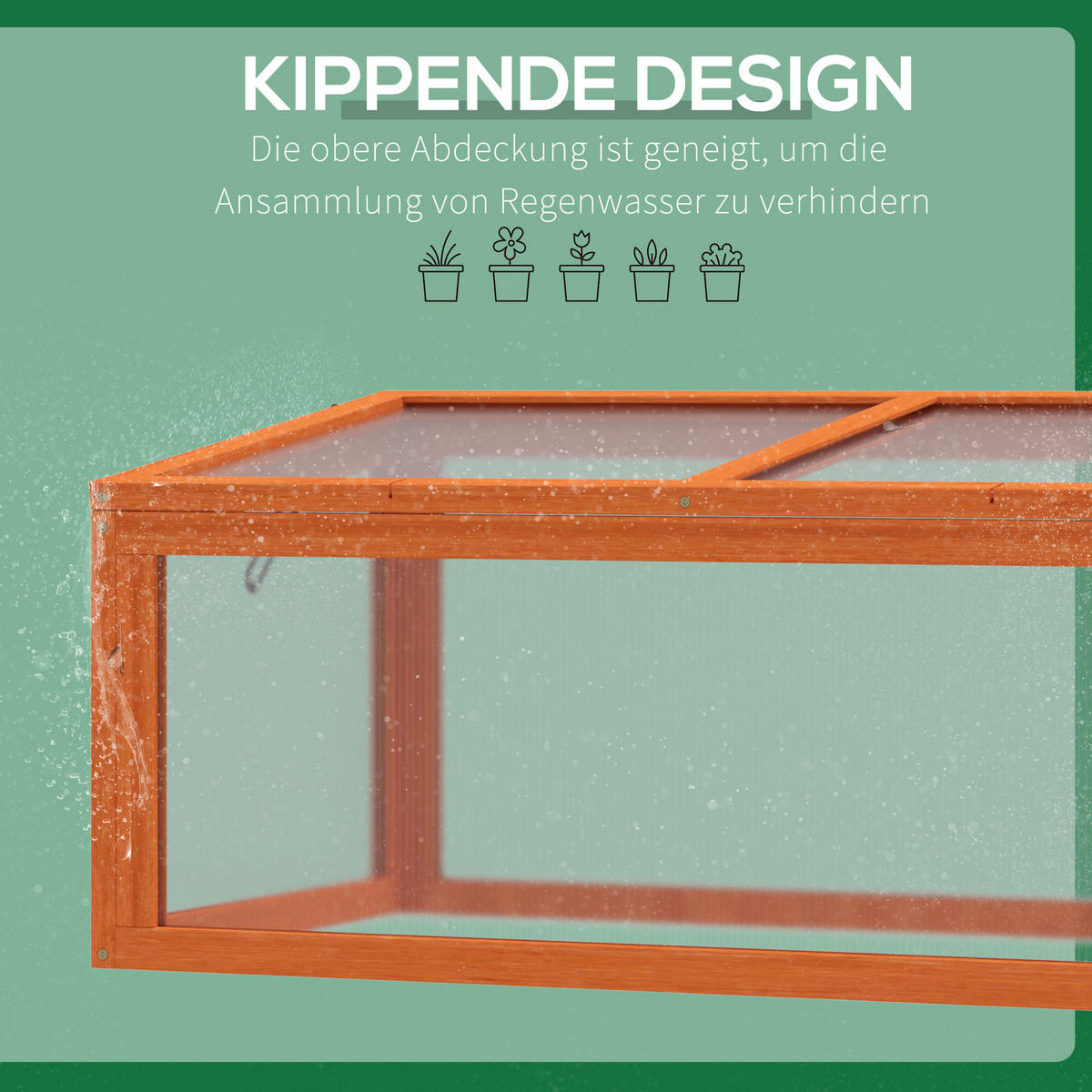 GEWÄCHSHAUS Pflanzenbeet mit Abdeckung, Tannenholz, Polycarbonat, Orange - Orange, Holz/Kunststoff (46/40/90cm) - Outsunny