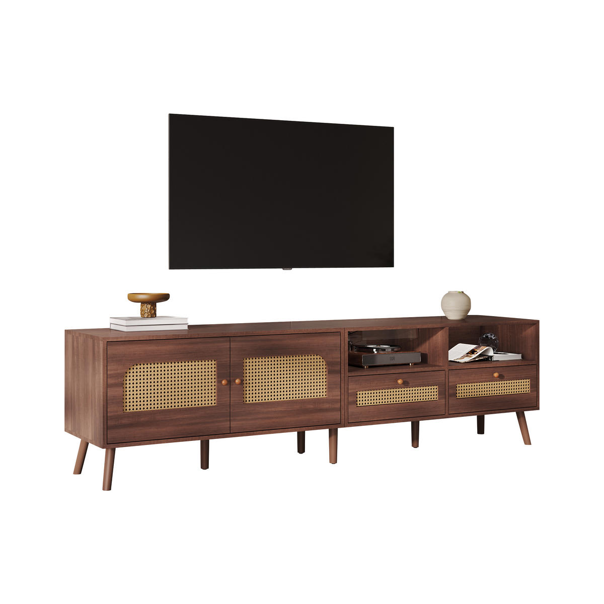 TV-LOWBOARD in Braun mit 2 Rattantüren und 2 Schubladen 200/37/49.5 cm - Braun, Holzwerkstoff (200/49.5/37cm) - Redom