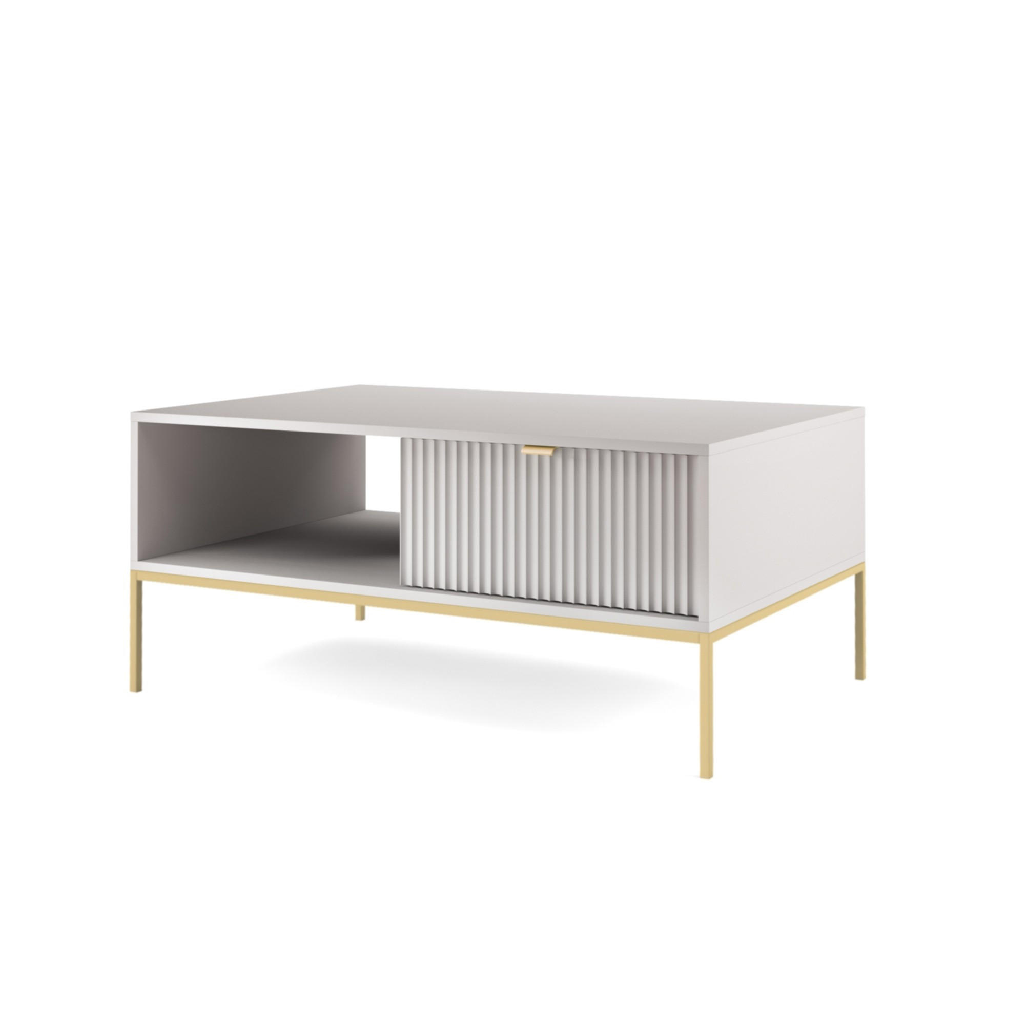 COUCHTISCH Nova Grau, Golden Beine, mit Schublade - Goldfarben/Grau, Holzwerkstoff/Metall (68/104/46cm) - Bettso