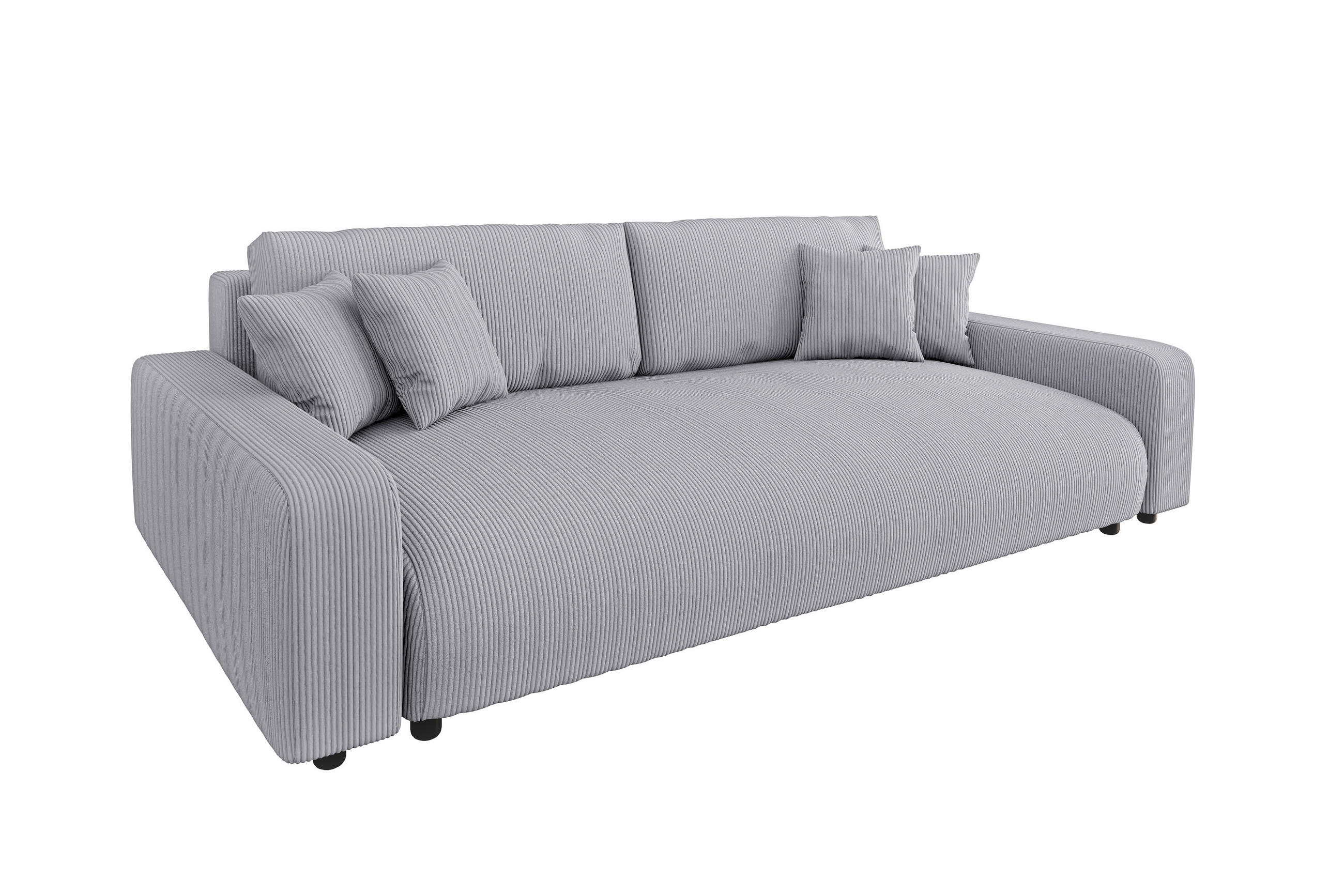 BIGSOFA Emma Hellgrau Cord - Hellgrau/Schwarz, Holz/Kunststoff (234/78/122cm) - S-Style Möbel