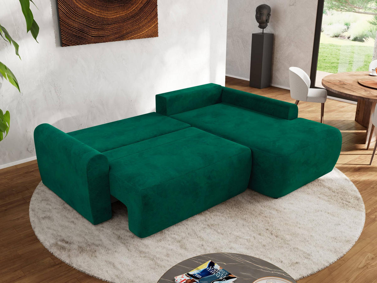 ECKSCHLAFSOFA CUBO L Dunkelgrün Velvet - rechts - Dunkelgrün/Schwarz, Kunststoff/Textil (187/273cm) - MKS