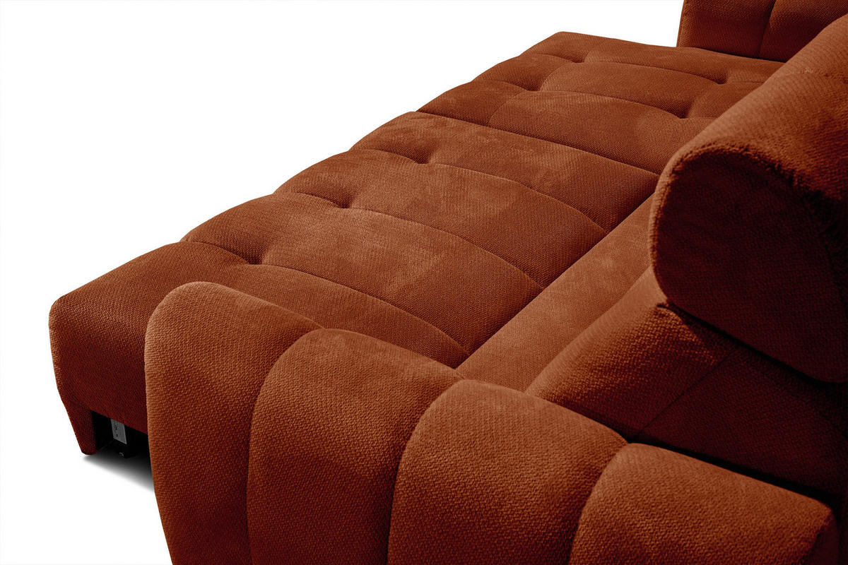 ECKSOFA KIMI 3-Sitzer, ausziehbarer Sitz, verstellbare Kopfstützen, rot - Rot/Schwarz, Holzwerkstoff/Textil (270/160cm) - Courtois Laville