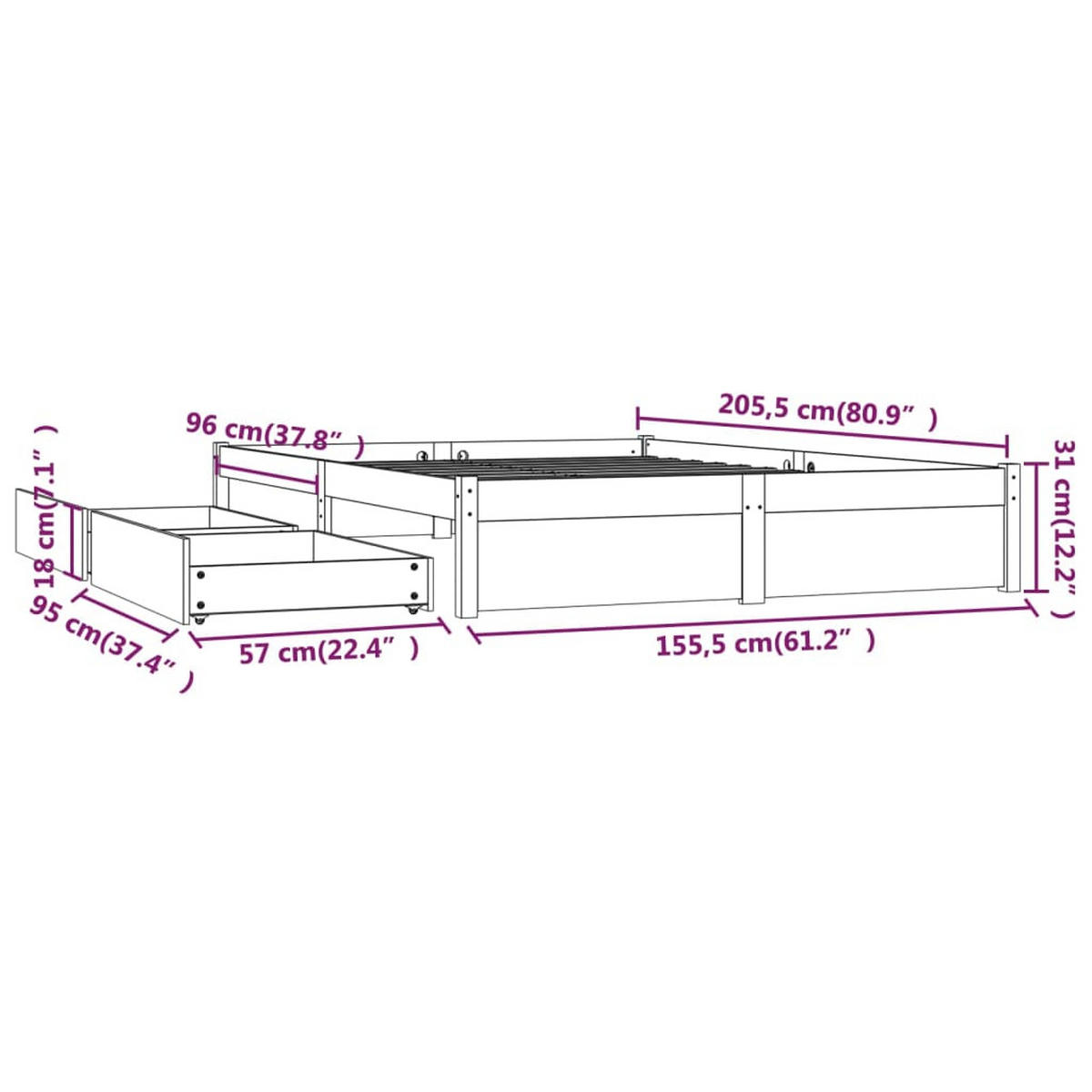 BETT Kling 155.5/205.5 cm - Braun, Holz (150/200cm) - Nettlife