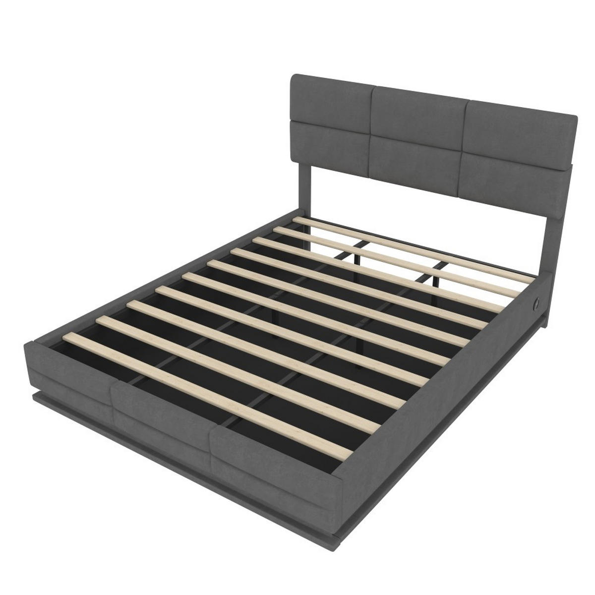 BOXBETT 180/200 mit Bettkasten, LED, USB/Typ C-Ladeanschluss,Samt,Grau - Grau, Holz (180/200cm) - LVHOM