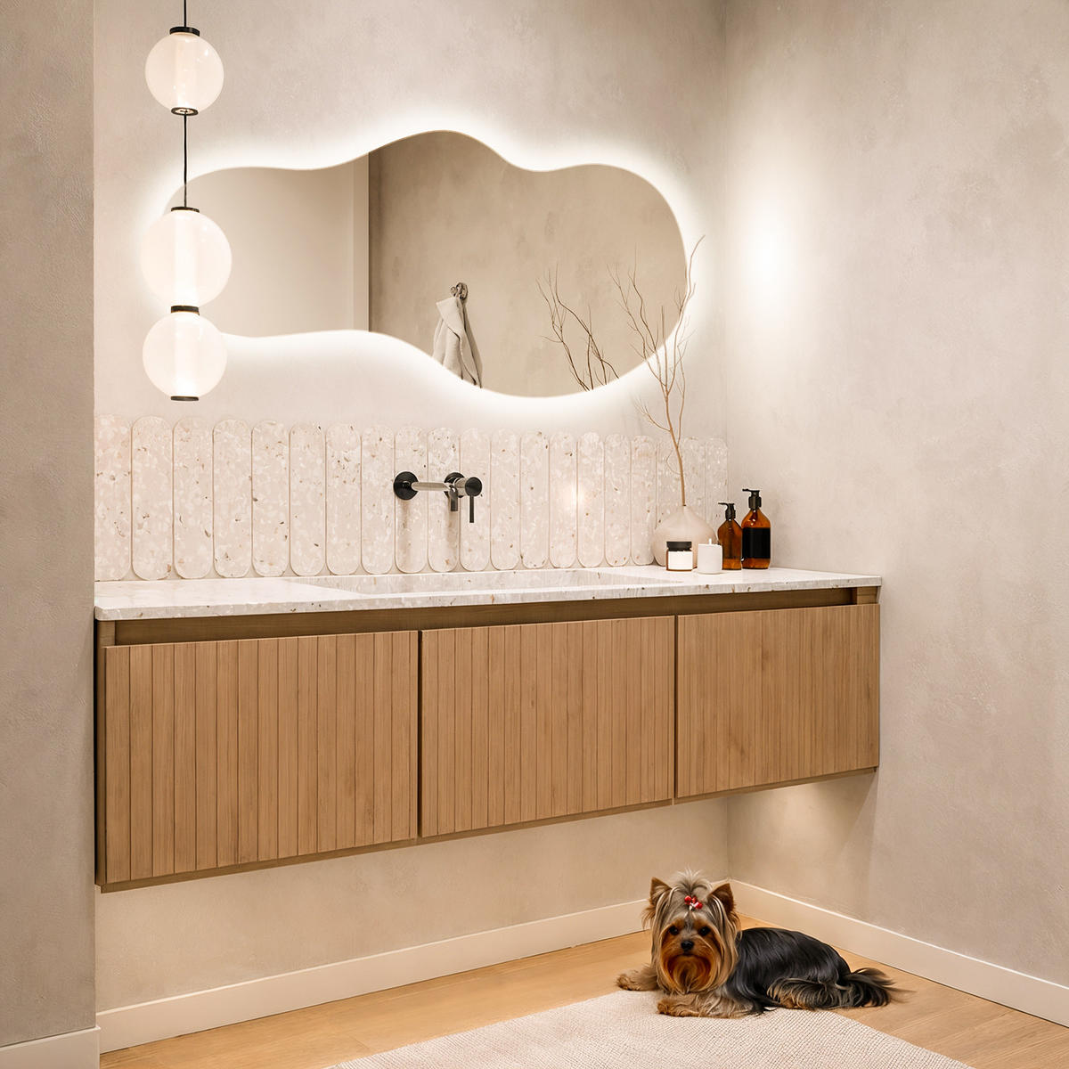 LED NÁSTĚNNÉ ZRCADLO 40x80 cm asymetrické 4000K - světle modrá, sklo (40/80/0.4cm) - TULUP