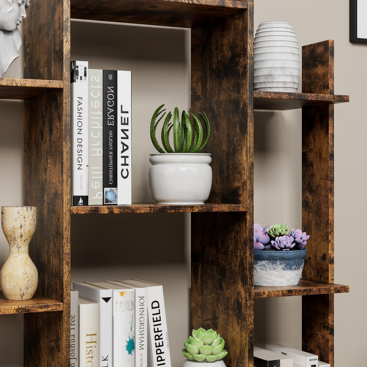 BÜCHERREGAL Dunkelbraun 12 Fächer 2 Schubladen 86/25/140 cm - Braun, Metall (86/140/24cm) - PANGIVO