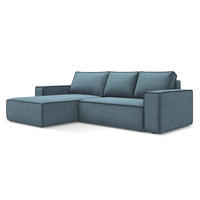 ECKSOFA mit Schlaffunktion Strukturstoff Stoff Blau - Blau/Schwarz, Kunststoff/Textil (185/290cm) - Makamii
