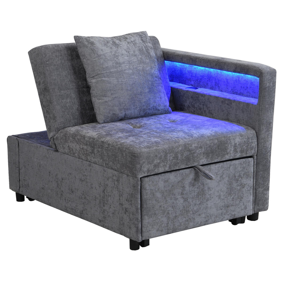 SCHLAFSOFA aus Leinenstoff 177x68x65 cm Hellgrau mit 3-in-1-Funktion, LED-Beleuchtung, USB-/Typ-C-Anschluss - Hellgrau, Leder (68/65/177cm) - Modfu