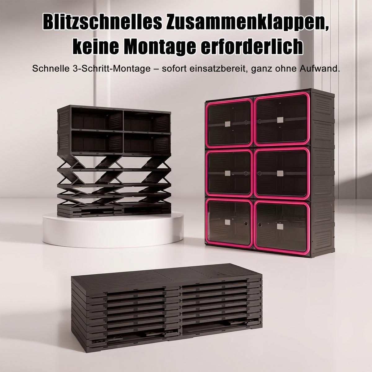 SCHUHSCHRANK, Doppelfach mit 6 Ebenen, faltbar, montagefrei, aus Kunststoff, Flurmöbel, Schwarz-Rot - Rot, Kunststoff (85/104/34cm) - GENKI LIVING