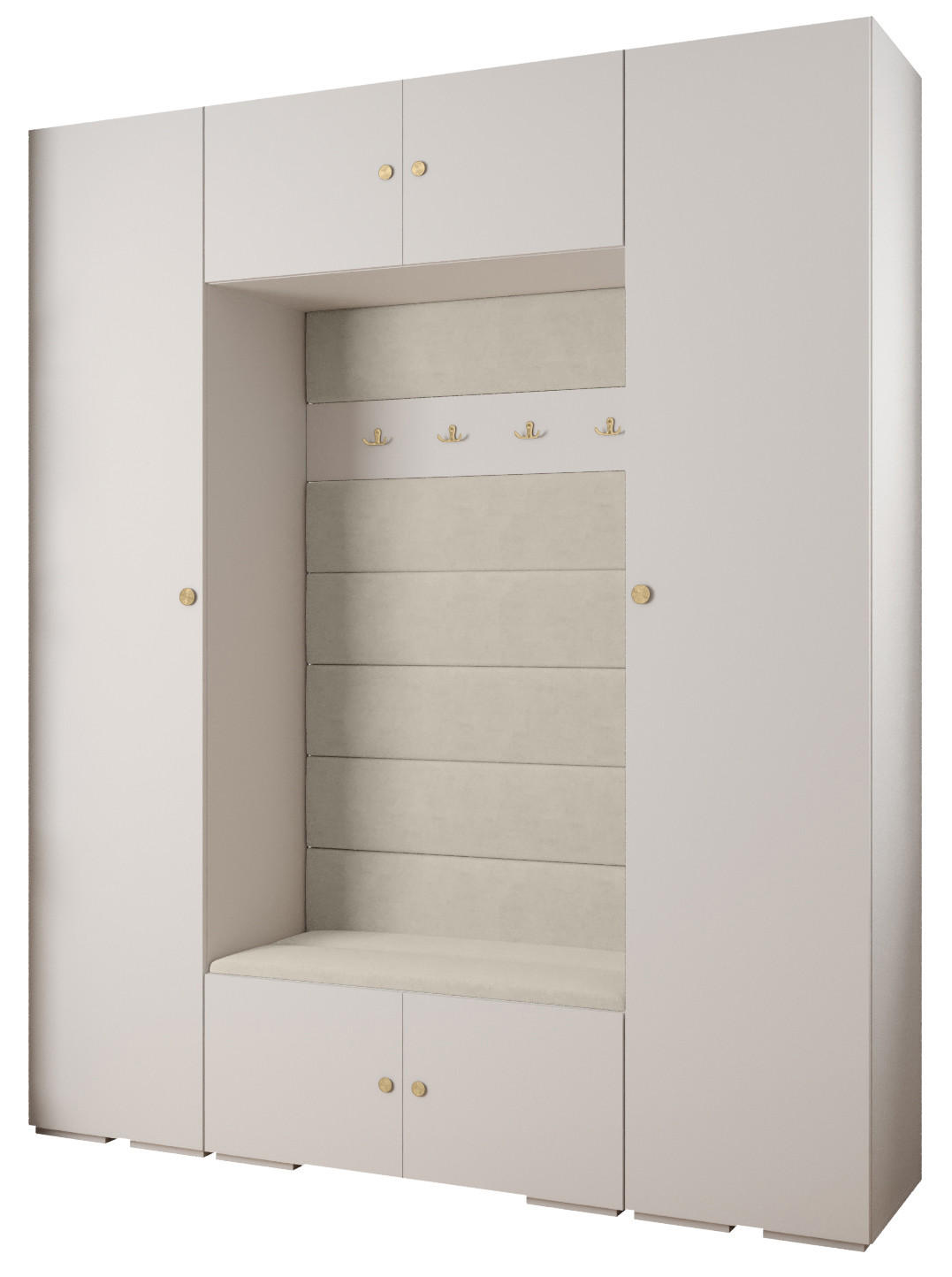 Abiks Möbel Garderoben-Set Weiß, Beige, Gold 200x236.7x47 cm