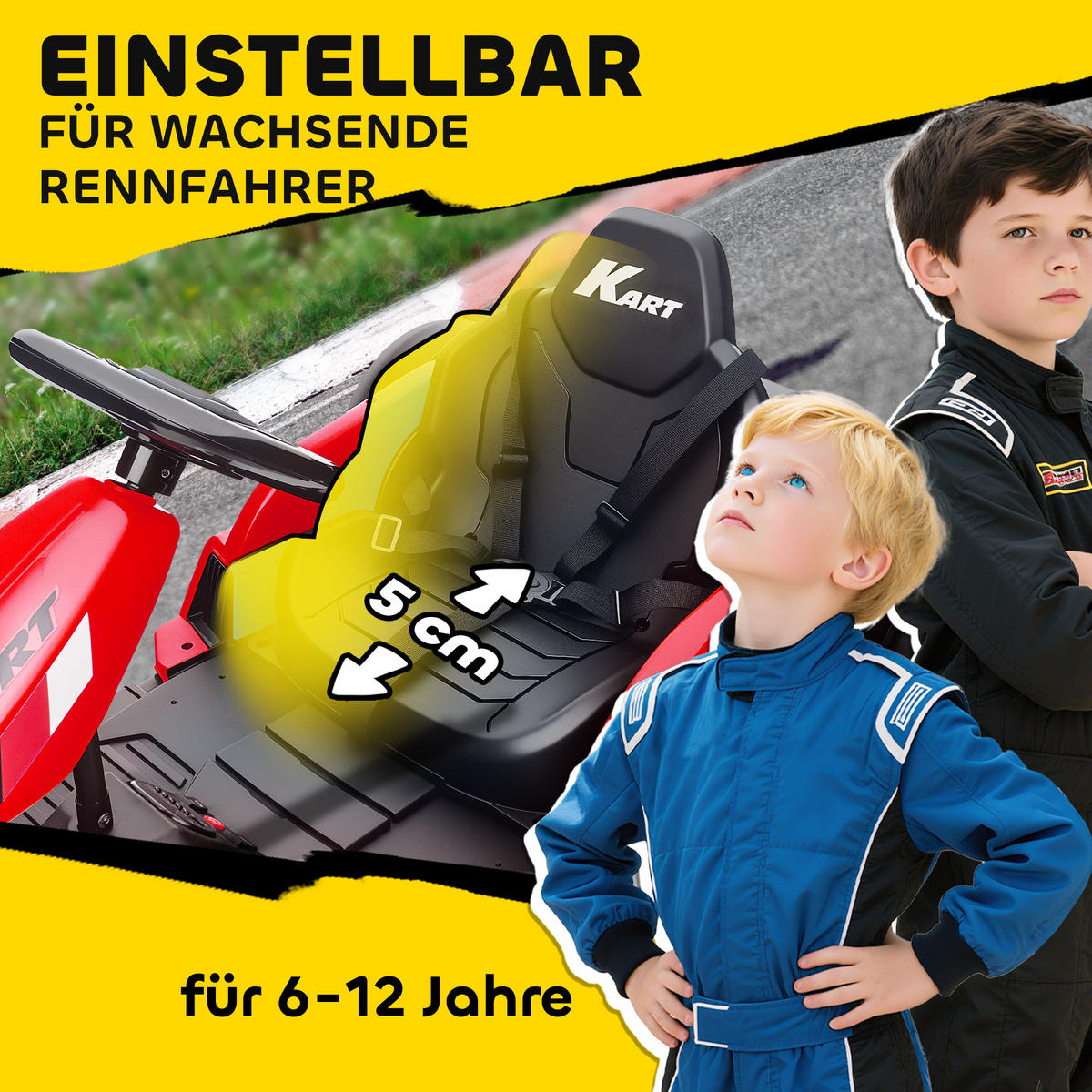 KINDER-ELEKTRO GOKART Drift Kart Verstellbarer Sitz 24 V 6-18km/h - Rot, Kunststoff (115/77/55.5cm) - AIYAPLAY