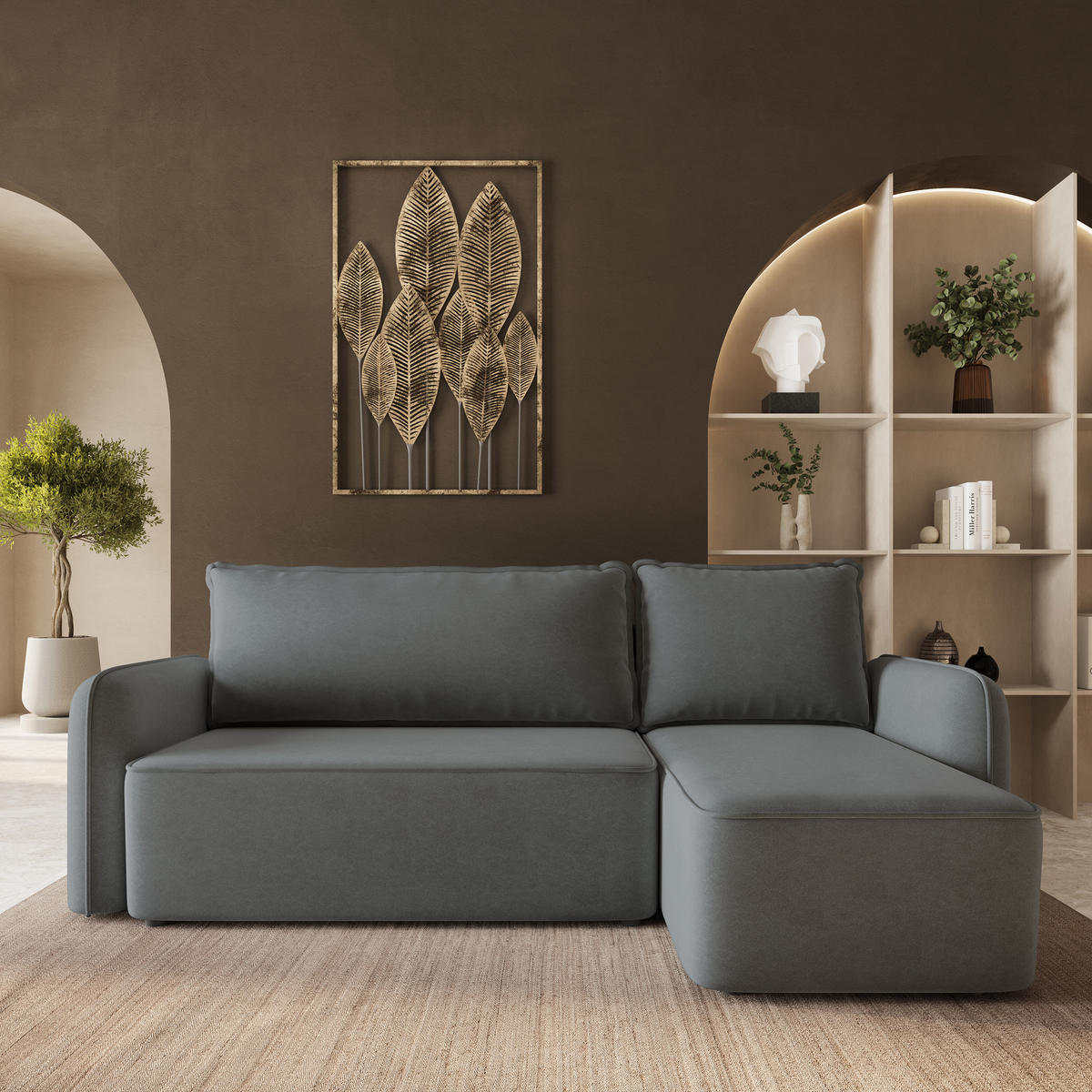 ROHOVÁ Sedačka DOLVER CASTEL 93, Šedá - šedá, dřevo/textil (238/156cm) - MASSENO