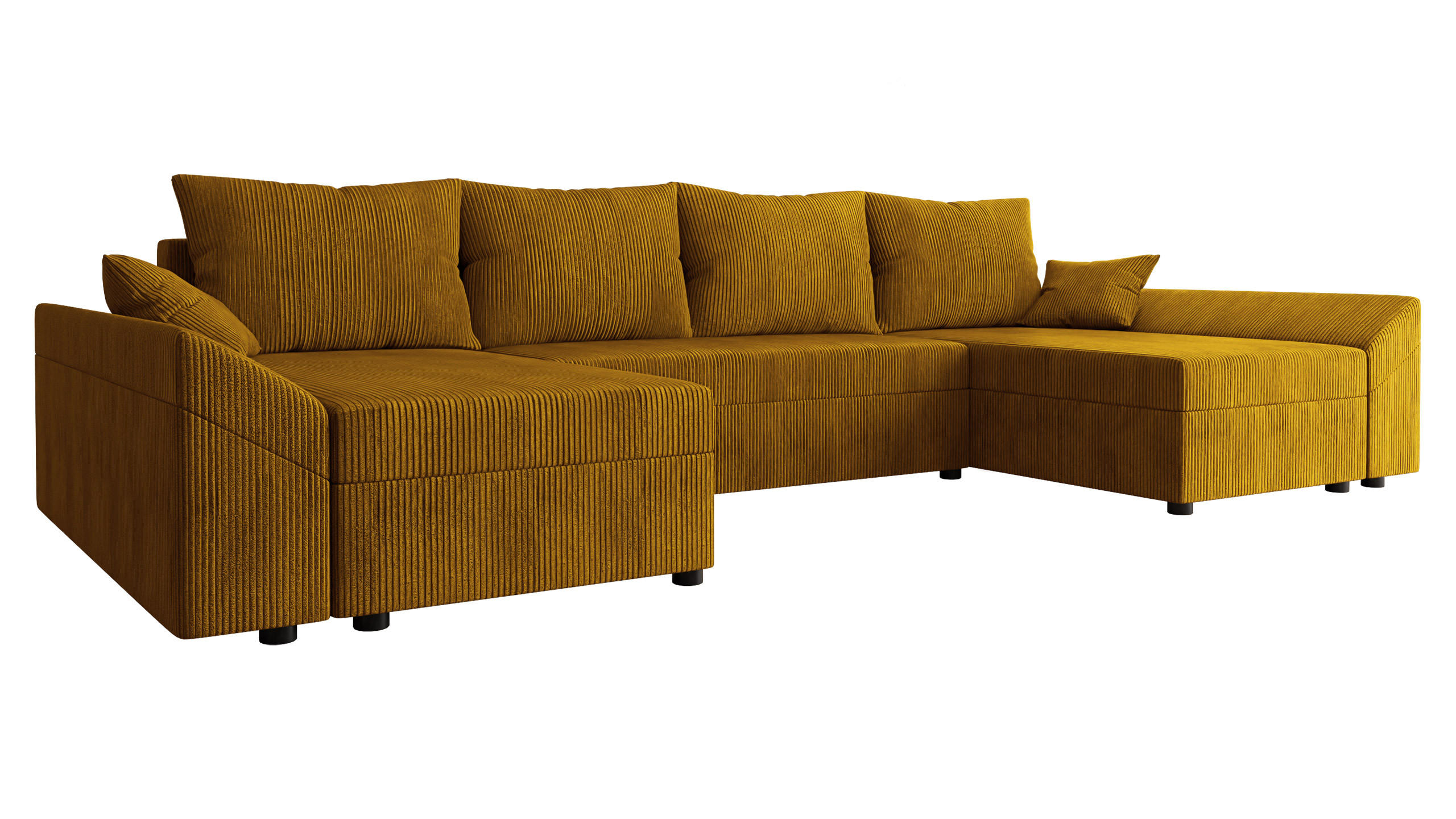 WOHNLANDSCHAFT Dante U Cord - Schwarz/Braun, Holz/Kunststoff (310/82/140cm) - MIRJAN24