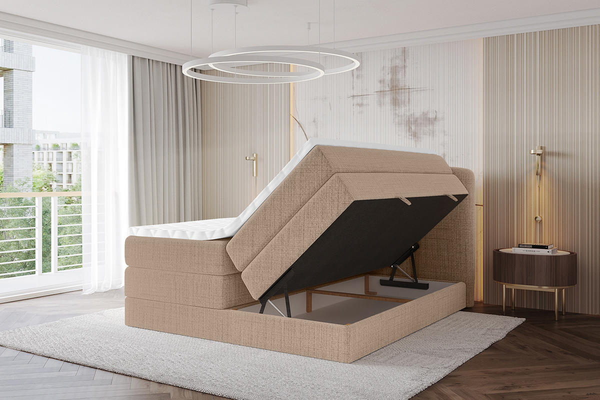 BOXBETT mit Matratze H3|H4 - NINA KING - 160x200 cm - Dunkelbeige - Cappuccino, Holzwerkstoff (160/200cm) - ALTDECOR