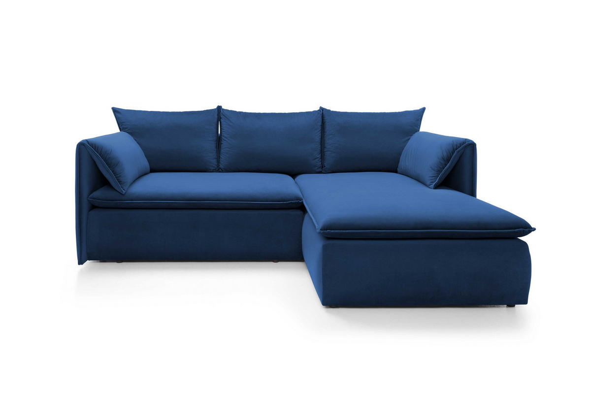 ECKSOFA PREGIO Blau Plüsch-Stoff mit Schlaffunktion - Blau, Holz (230/166cm) - MASSENO