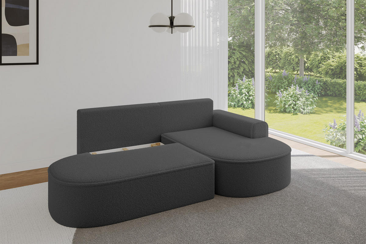 ECKSOFA mit Schlaffunktion und Bettkasten Ottomane Rechts MARI-L1-S - 283x167x85 cm Grau Bouclé - Schwarz/Grau, Holzwerkstoff/Kunststoff (167/283cm) - ALTDECOR