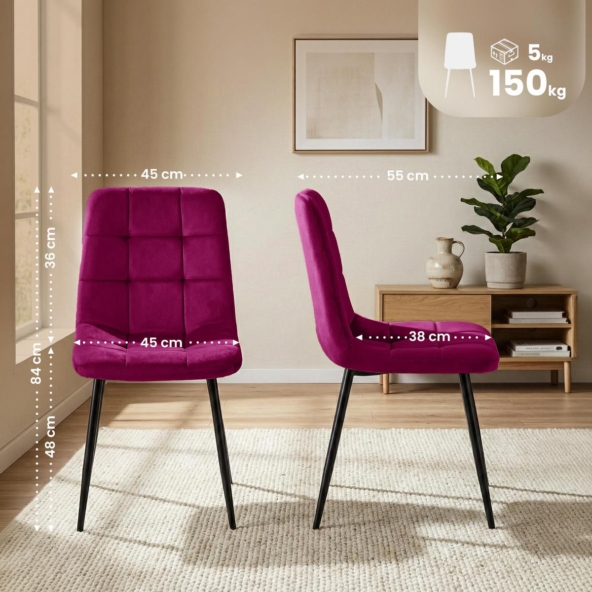 STUHL Samt Lila - Lila/Schwarz, Textil/Metall (45/84/55cm) - CLP