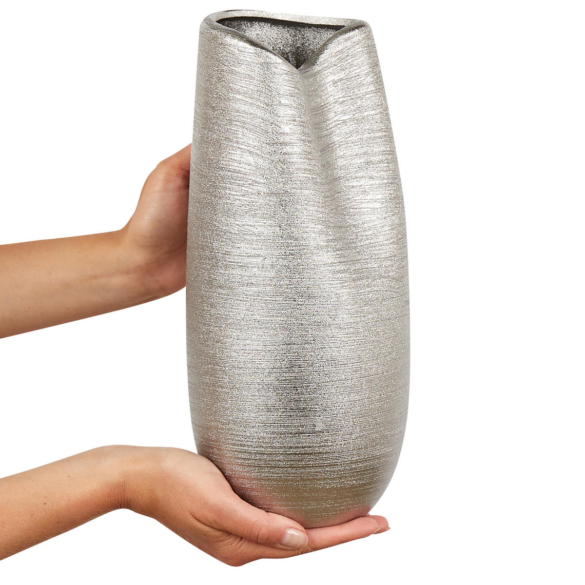 DEKOVASE Steinzeug silber Derbe - Silberfarben, Stein (32cm) - Beliani