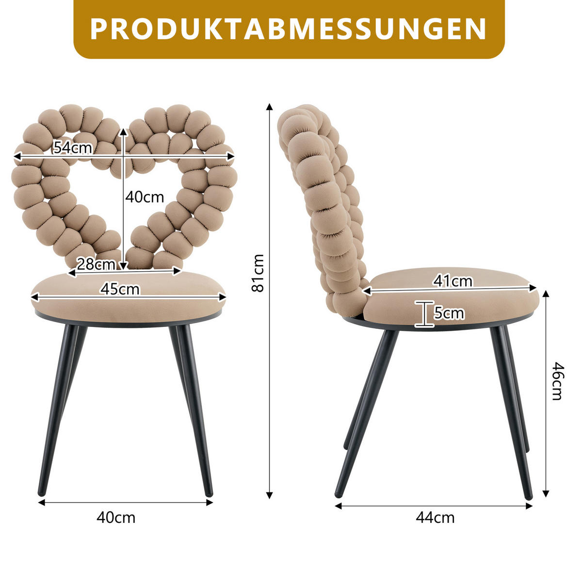 ESSZIMMERSTUHL 2er-Set Samt Camel mit schwarzen Metallbeinen - Braun, Metall (54/81/44cm) - Meubliv