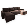 WOHNLANDSCHAFT DENI Braun Velours-Stoff mit Schlaffunktion - Braun, Holz (295/85/140cm) - MASSENO
