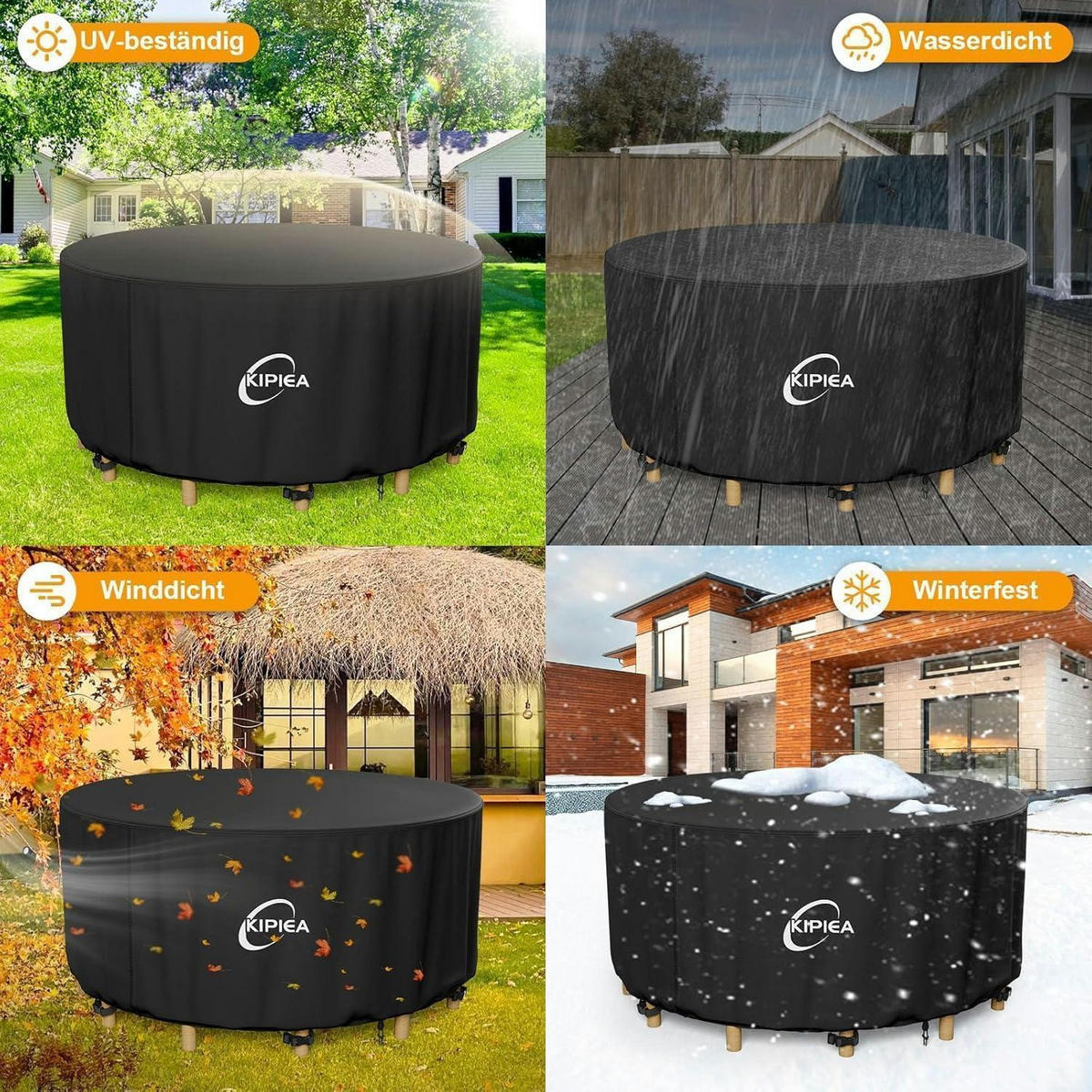 GARTENTISCH Abdeckung Rund Winterfest 158 cm - Schwarz, Textil (158/71/158cm)