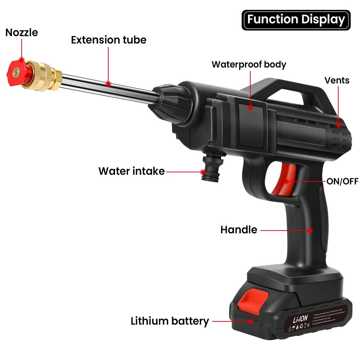 HOCHDRUCKREINIGER 50Bar, Schwarz, kabellos für Makita 21V Batterie mit 1 Batterie - Schwarz, Metall (41.5/23cm) - Coonoor