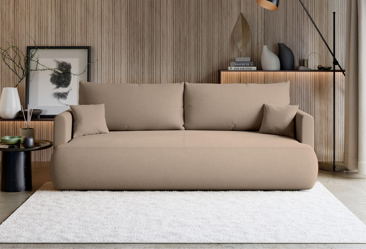 3-SITZER SOFA Ovo Mini Beige Chenille Easy-Clean - Beige/Schwarz, Kunststoff/Textil (226/90/97cm) - Selsey