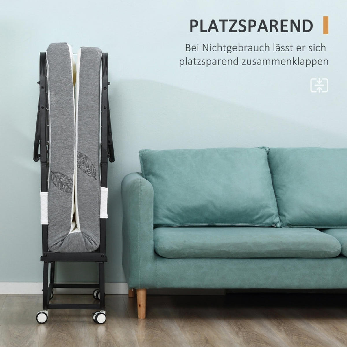 GÄSTEBETT klappbar 90x200 cm Weiß mit Rollen - Weiß, Metall (90/200cm) - Beauniv