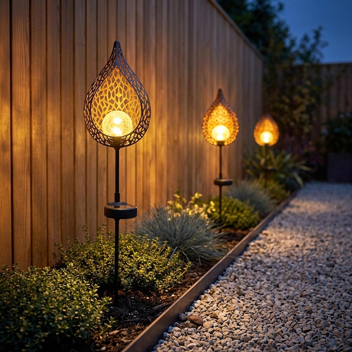 LED AUSSENLEUCHTE Solar Steckleuchte schwarz-gold 3er Set - Multicolor, Glas (16/7/90cm) - Globo Lighting