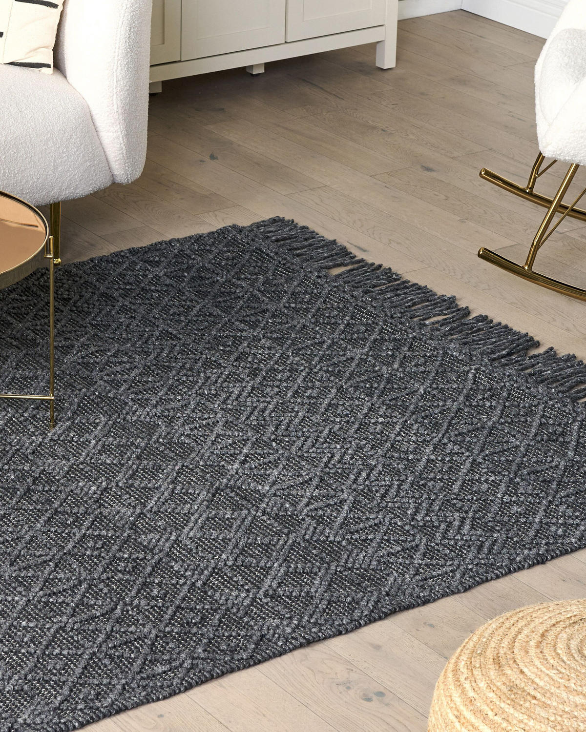 KURZFLOR-TEPPICH Alucra 230/160 cm - Schwarz, Textil (160/230cm) - Beliani