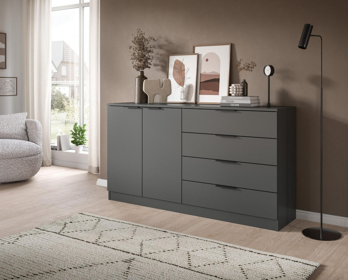 KOMMODE KOPENHAGEN (B/H/T: ca. 148/80/35 cm) in anthrazit/anthrazit - Anthrazit, Holzwerkstoff (148/80/35cm)