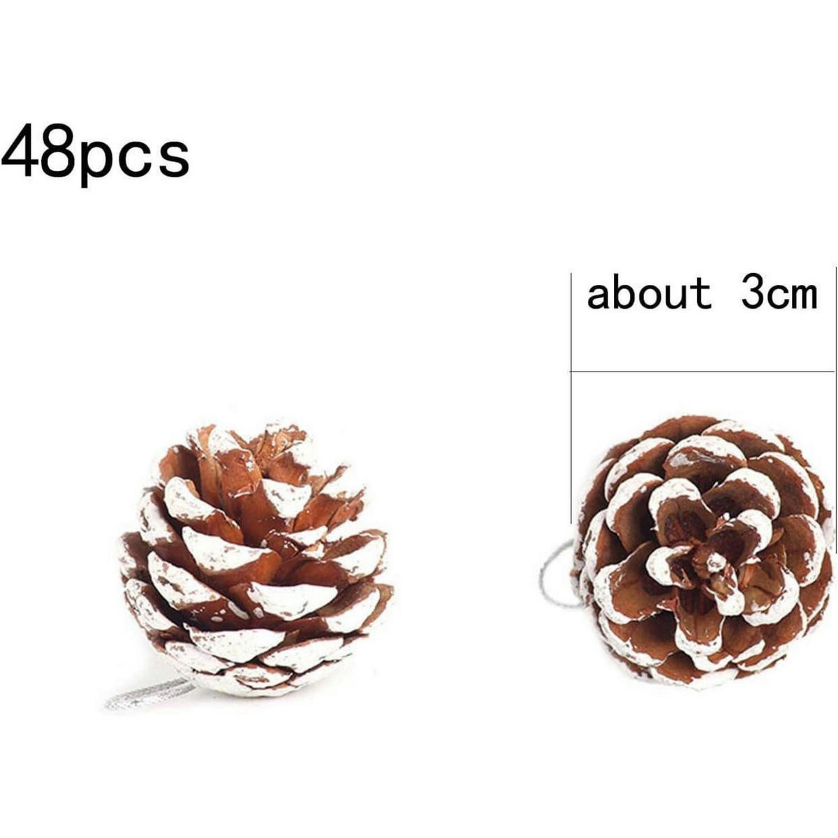 TANNENZAPFEN 48-teiliges Set mit Schnee-Effekt - Braun, Naturmaterialen (3/3/3cm)
