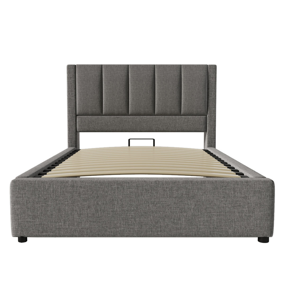 POLSTERBETT aus Leinen 90x200 cm Grau mit Bettkasten, Ladestation, Becherhalter und Matratze - Grau, Textil (90/200cm) - IVMEU