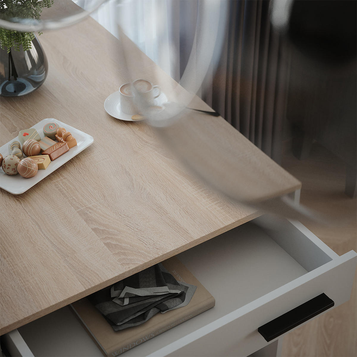 BAROVÝ STŮL Bílá/Sonoma - bílá/Sonoma dub, kompozitní dřevo (100/67/106cm) - Vicco