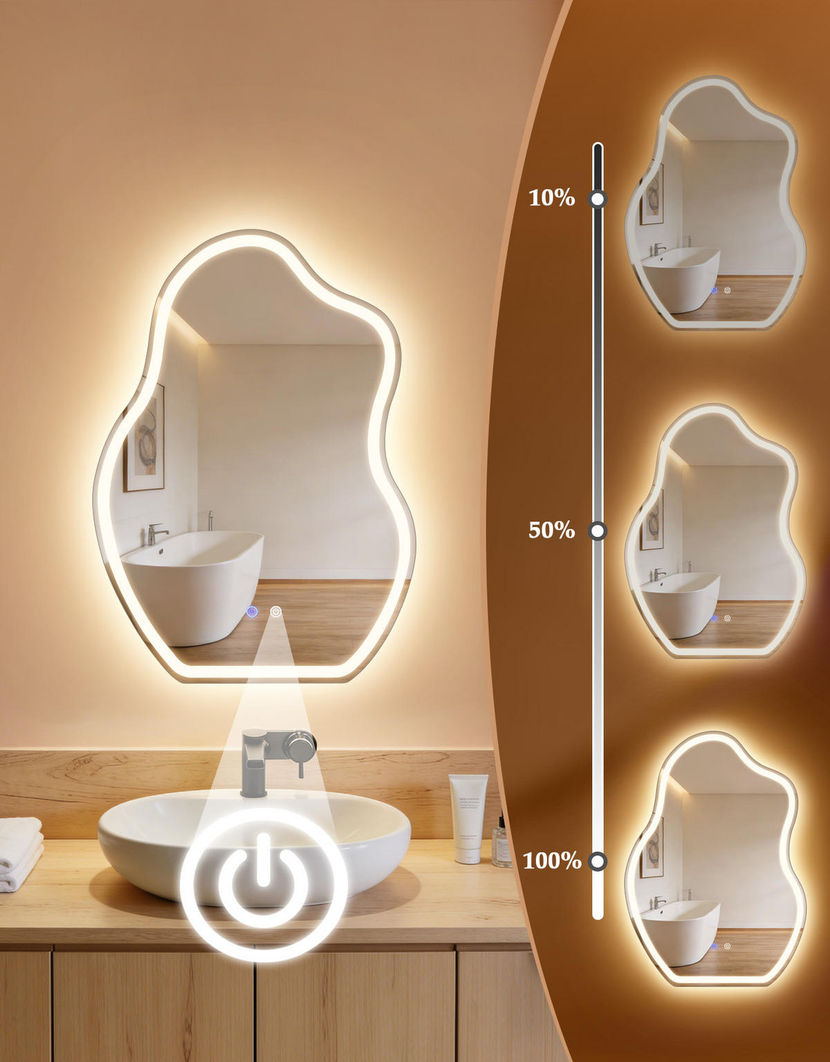 LED BADEZIMMERSPIEGEL 3.4/50/70cm - Weiß, Glas (3.4/70/50cm) - Nettlife