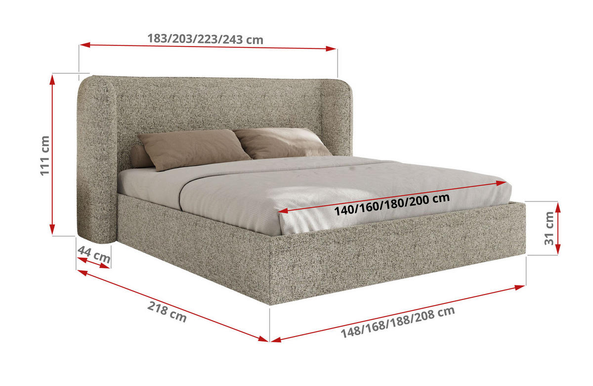 POLSTERBETT EMORA CLASSIC 200/200 - Beige Strukture - Pocket-Matratze - Beige, Textil (200/200cm) - MKS