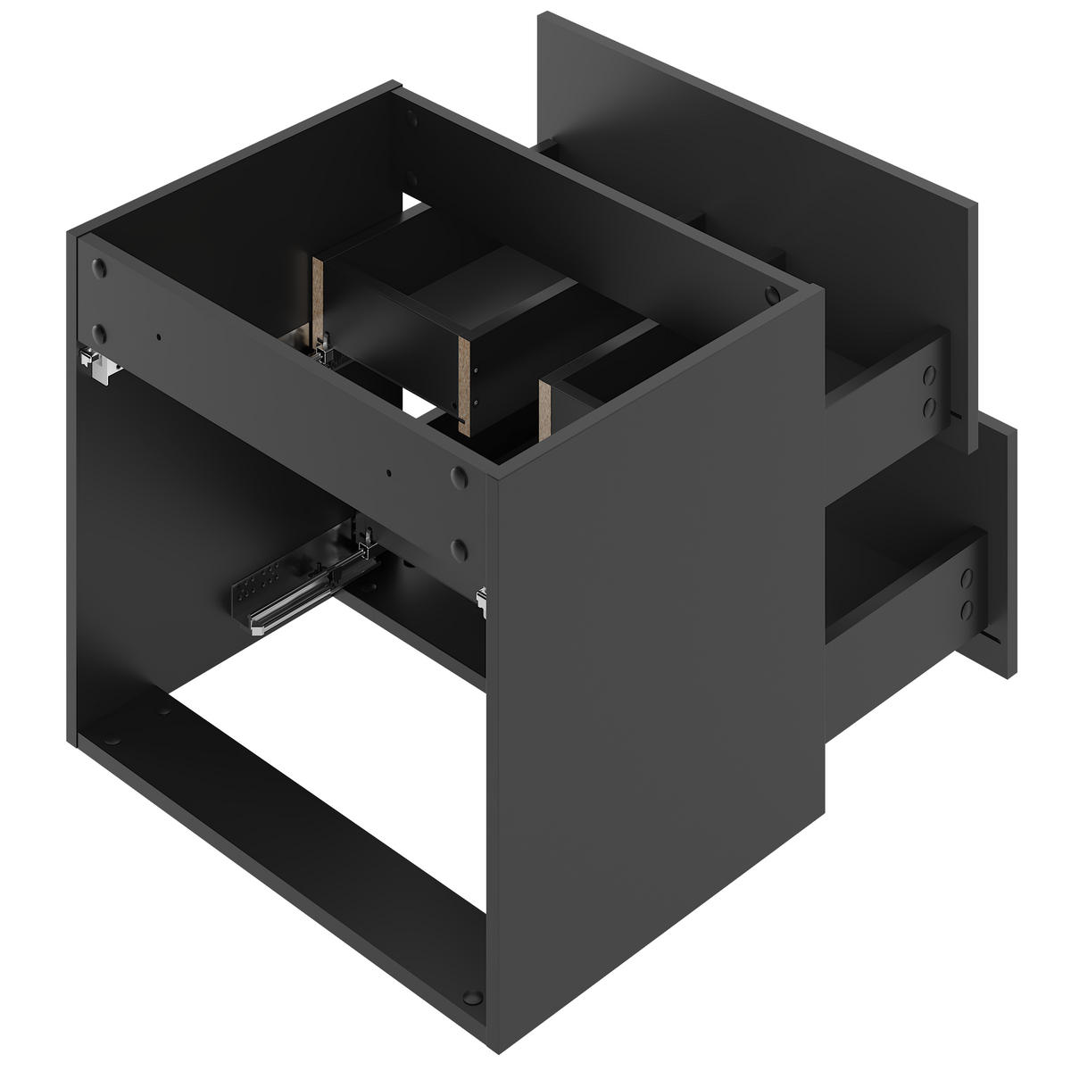 WASCHBECKENUNTERSCHRANK Azore 2 Schubladen Schwarz Matt - 60 x 46 x 52 cm - Schwarz, Holz (60/46/50cm) - Badplaats