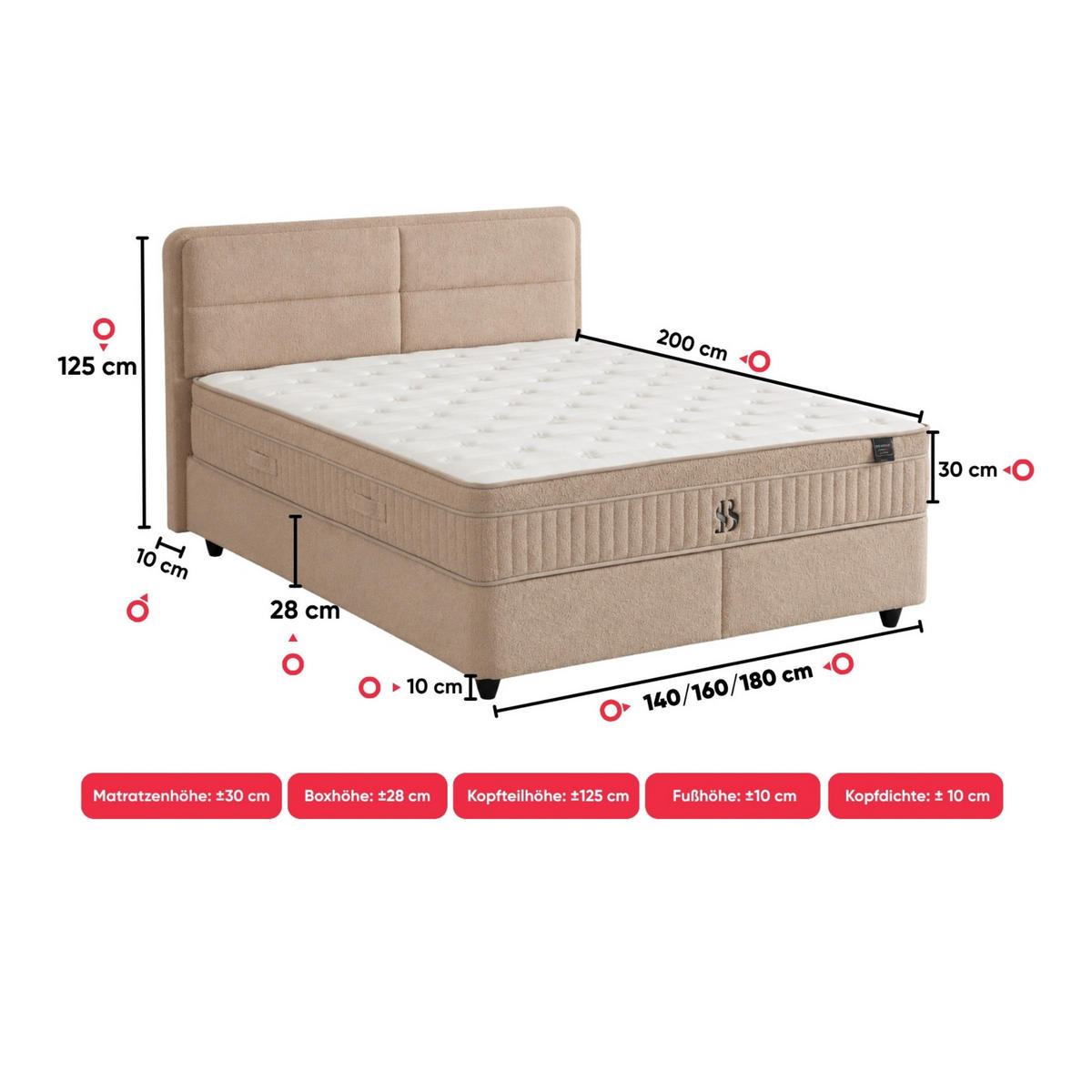 BOXBETT LUCCE Bett boxspringbett 180x200 mit matratze - Hellrosa, Holz (180/200cm)