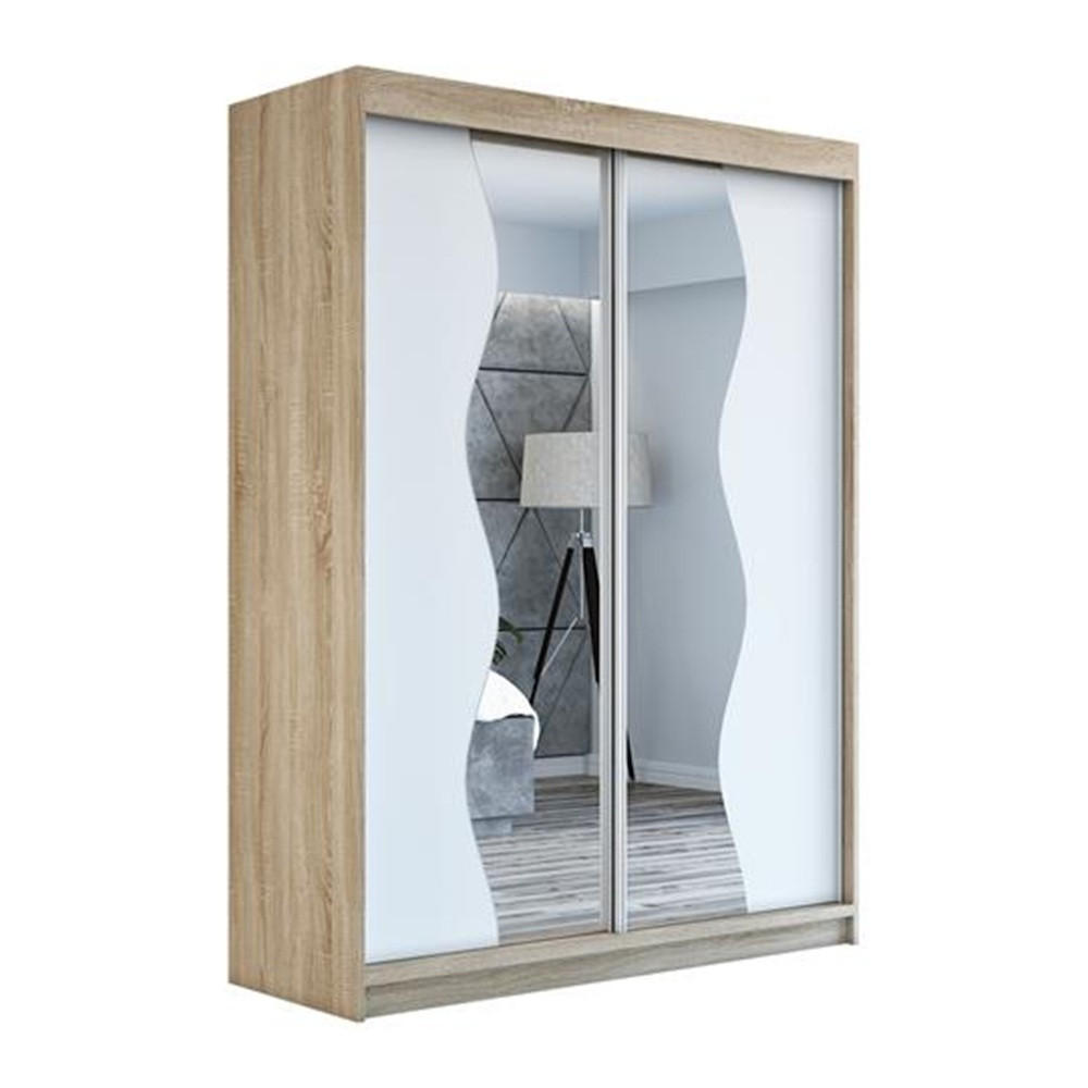 SCHWEBETÜRENSCHRANK 180 CM RIMA Farbe: Sonoma / weiß / weiß - Braun/Weiß, Holzwerkstoff (180/215/59.5cm) - A&J MöbelLand