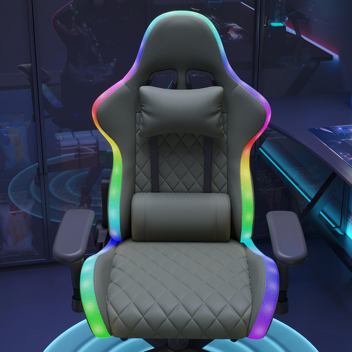 GAMINGSTUHL RGB LED Massage verstellbar ergonomisch schwarz - Schwarz, Holz (68/133/68cm) - LEBENLANG