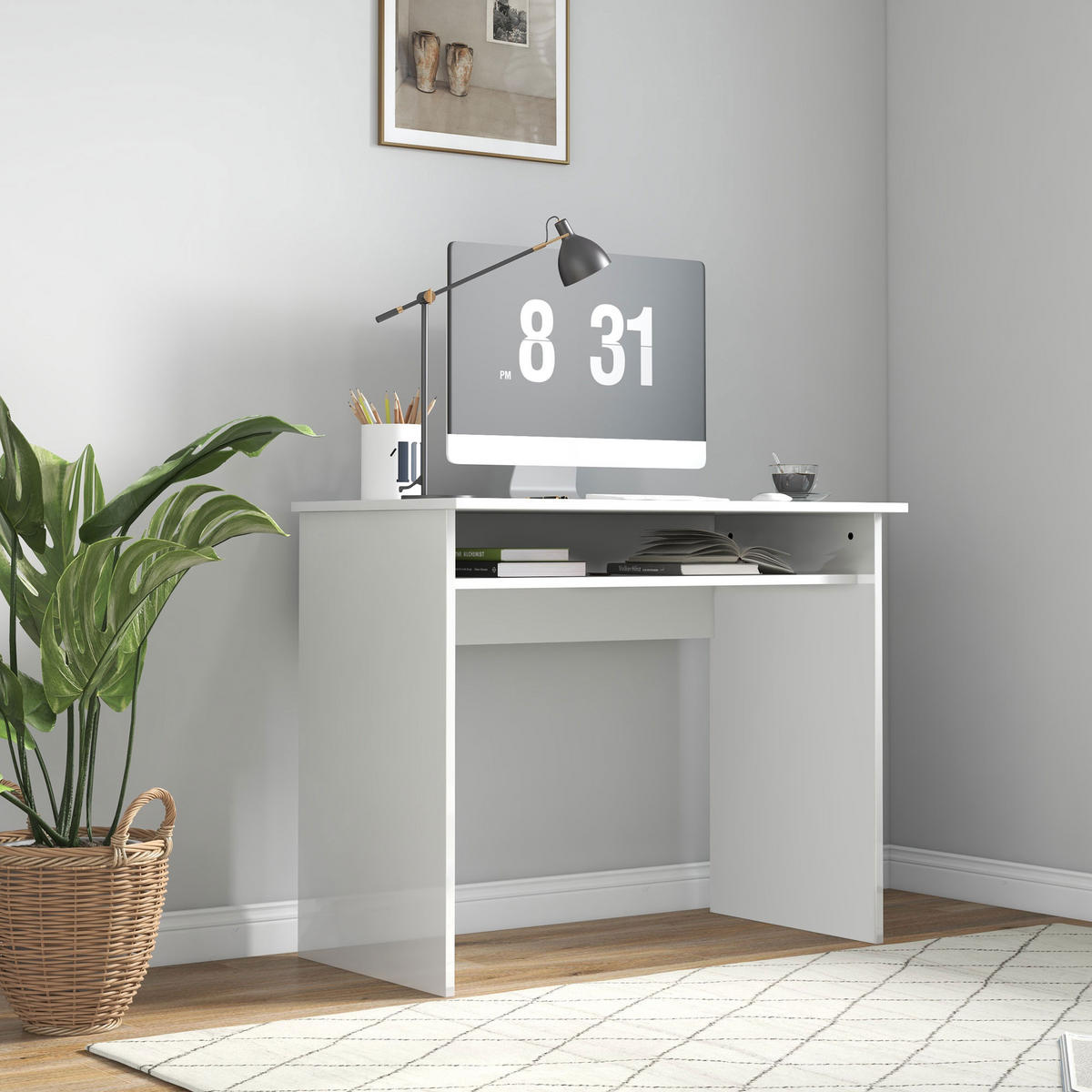 COMPUTERTISCH Weiß lackiert mit Ablagefach unter der Tischplatte 90/50/74 cm - Weiß Hochglanz, Holzwerkstoff (50/90/74cm) - PANGIVO