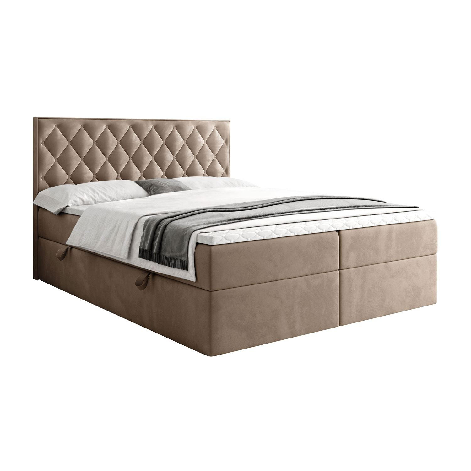 BOXSPRINGBETT INEZ mit Bettkasten mit Topper 140x200 cm Royal Velvet 176 - Beige, Textil - Lookway