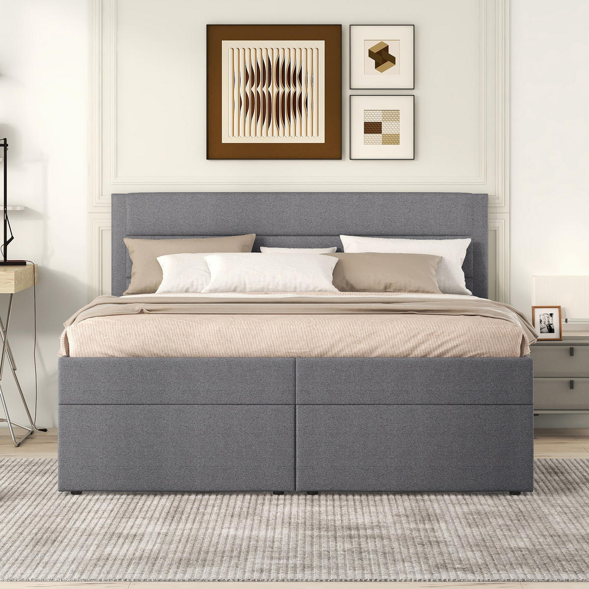 POLSTERBETT 140x200cm Grau Doppelbett Metallrahmen Stauraum - Grau, Holz (140/200cm) - FLIEKS