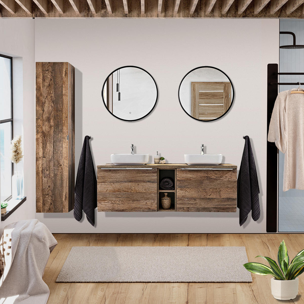 BADMÖBEL-SET 9-TLG. Puebla-56 - Braun, Holzwerkstoff (190/200/46cm) - Lomado