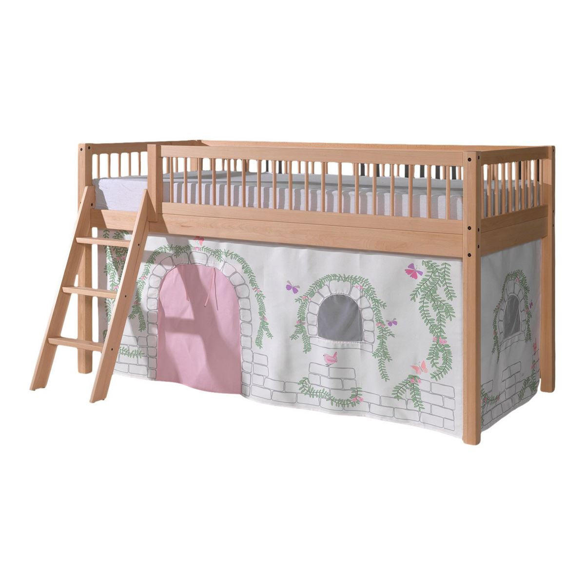 HALBHOHES BETT Kelci 90x200 Textilset Birdy Buche Massivholz natur - Buchefarben, Holz (90/200cm) - 58aufmkessel