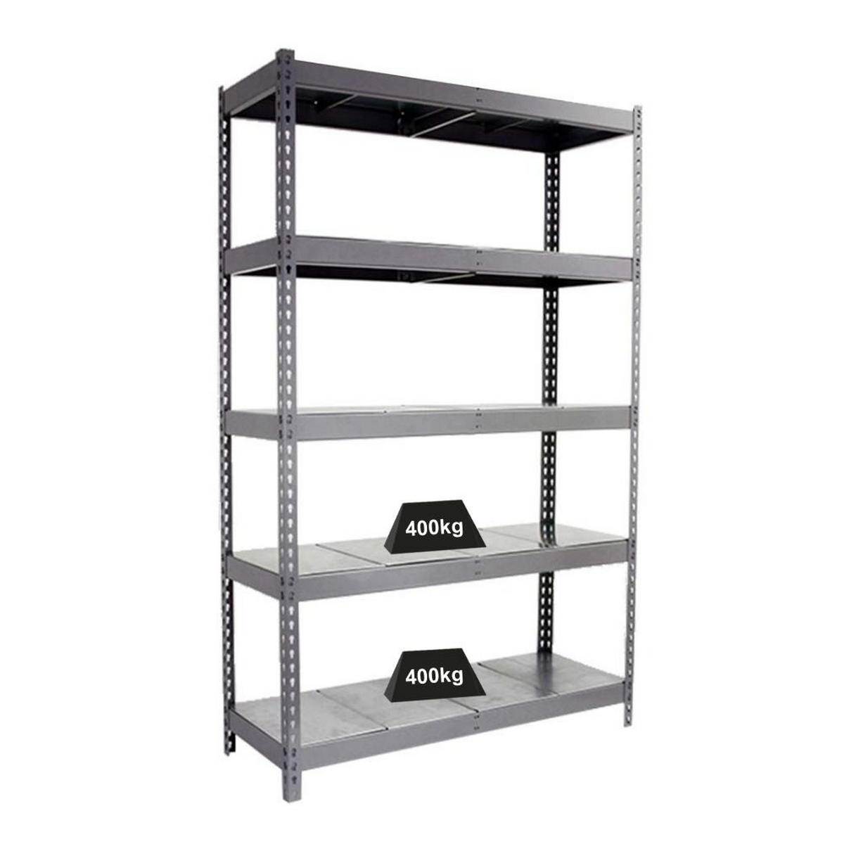 SCHWERLASTREGAL METAL YETI FIVE | HxBxT 200x120x60cm | Fachlast 400kg | Grau - Grau, Metall (120/200/60cm) - PROREGAL